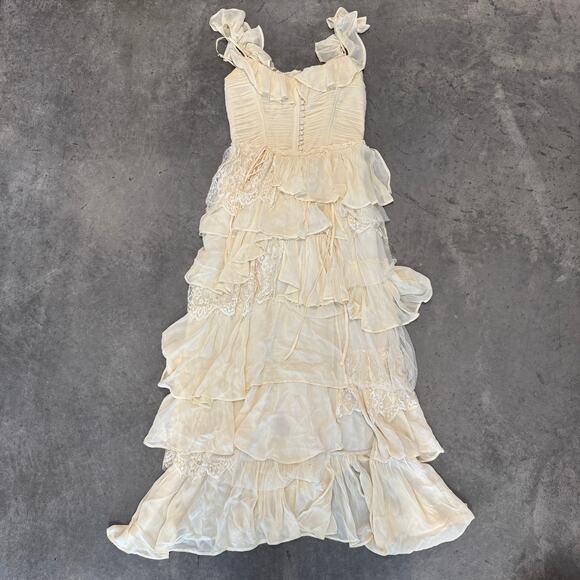 Vintage Y2K Anthropologie Corset Tiered Lace Ruffle Dress Boho Victorian Small - Picture 1 of 6